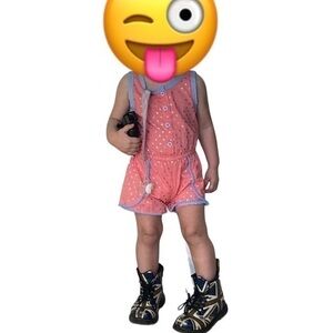 Lemon Kiss Baby Girl Pink With Gold Polka Dot Romper Size 18 Months